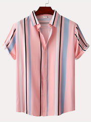 Stripe Print Men's Short Sleeve Shirt for Vacation