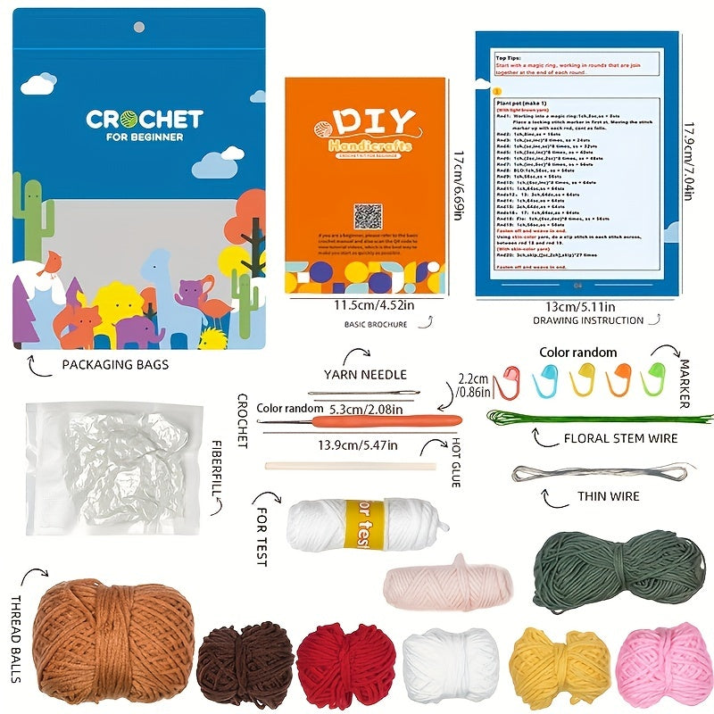 1pc Crochet Material Pack DIY Wool Thread Flower Large Potted Ornament