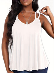  Casual Tank Women's Plus Solid Cut Out Strappy Back Tank Top