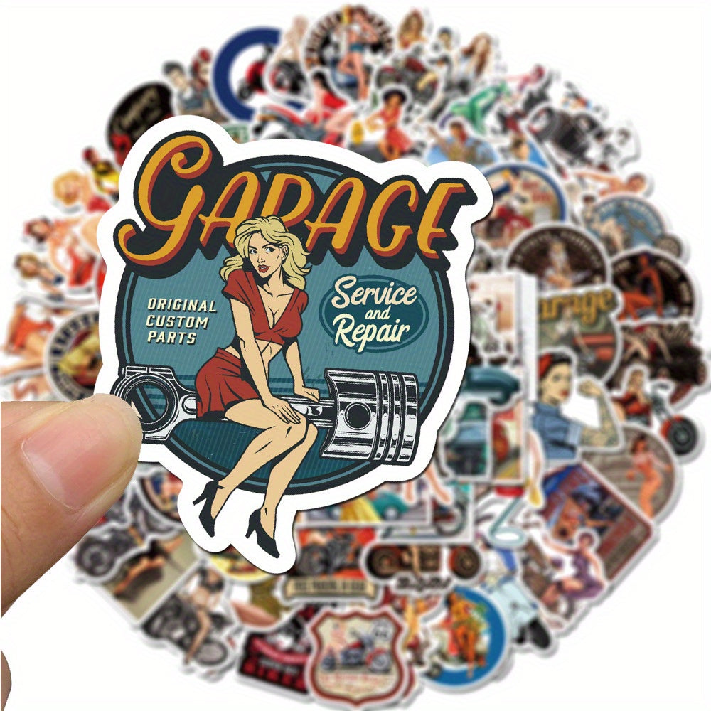 100pcs Mixed Reusable Cartoon Sticker for Motorcycle Retro Lad