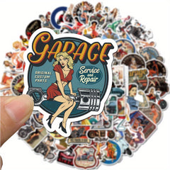 100pcs Mixed Reusable Cartoon Sticker for Motorcycle Retro Lad
