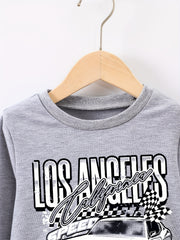 Boys Racing Car Print Sweatshirt Long Sleeve Crew Neck Tops