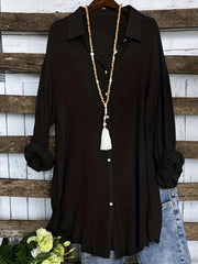  Solid Long Sleeve Button Up Tunic Shirt Top