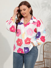  Vacay Blouse Floral Lantern Sleeve Button Up