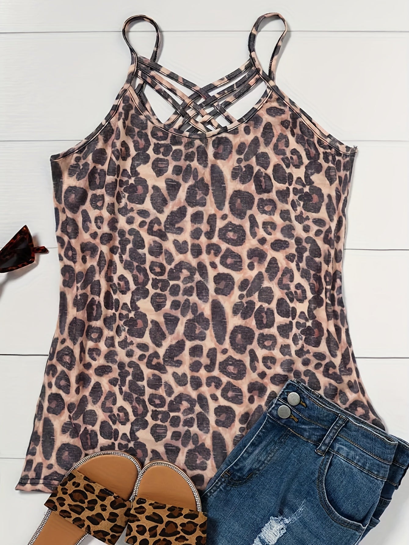  Sexy Leopard Criss Cross Cami Top
