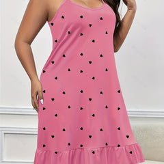  Nightdress Women's Heart Print Ruffle Trim Cami Sleep Dress