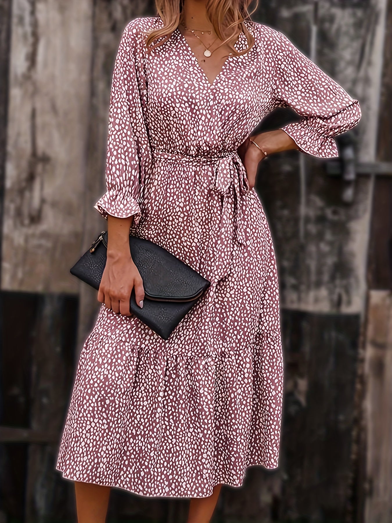  Boho Flounce Sleeve Dress