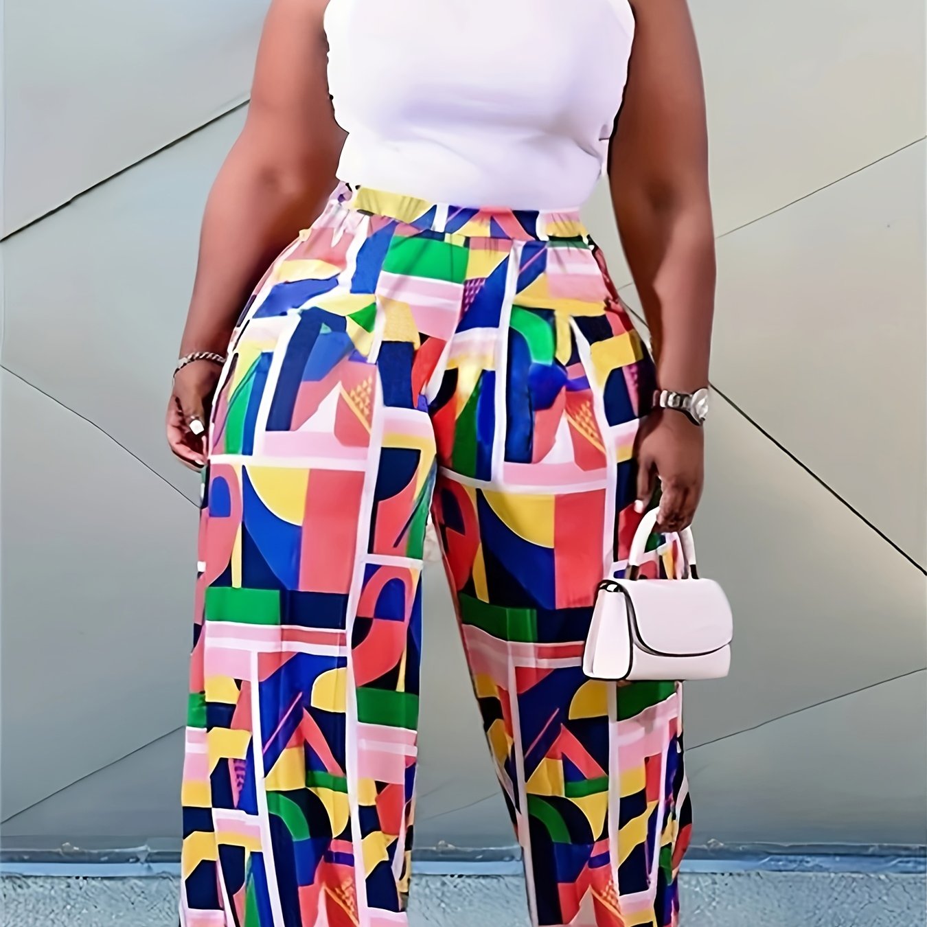  Geometric Print Wide Leg Pants