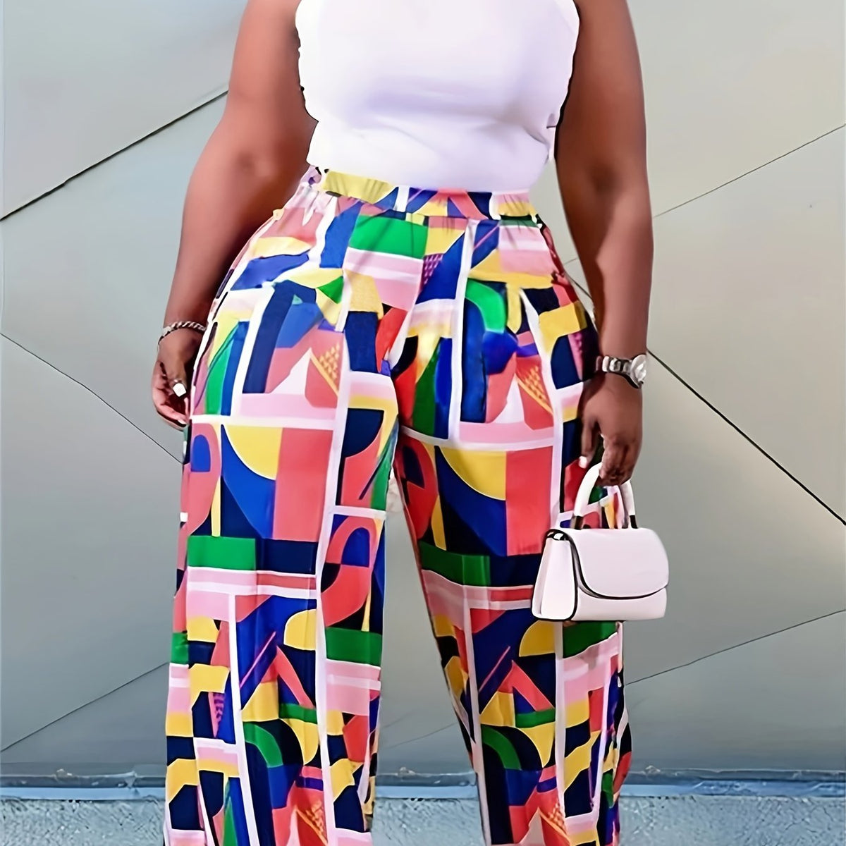  Geometric Print Wide Leg Pants