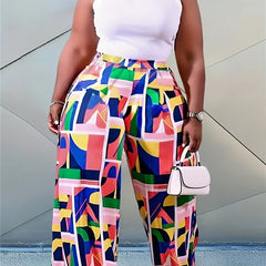  Geometric Print Wide Leg Pants