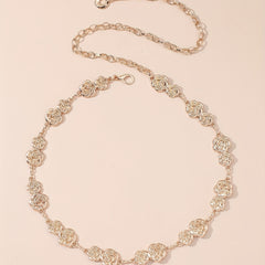 Double Rose Waist Chain Classic Golden Metal Chain Belt Dress Girdle