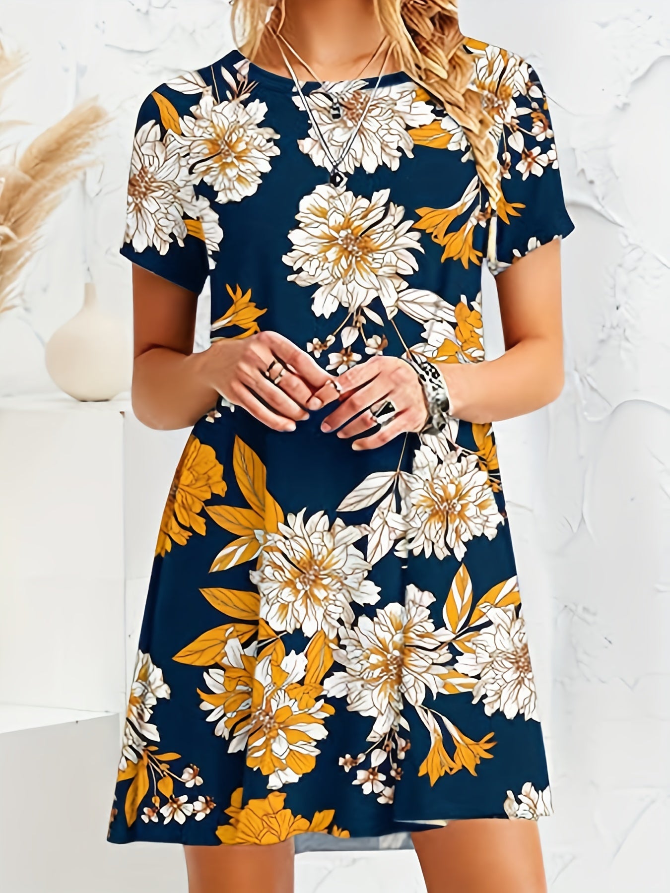 Floral Print Short Sleeve Tee Dress