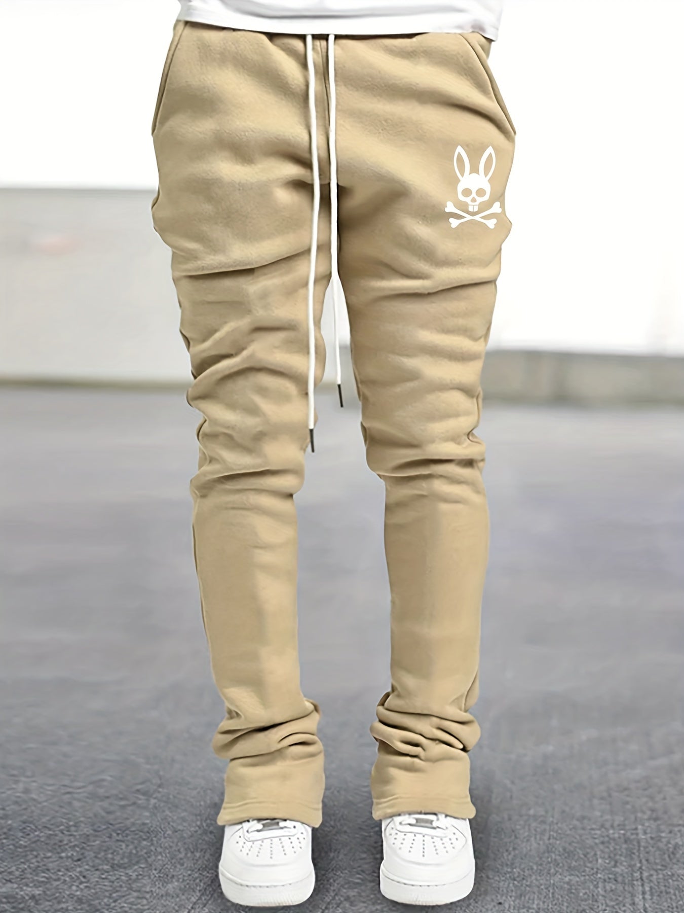 Men's Bell Bottom Pants Skull Pattern Slim Fit Streetwear