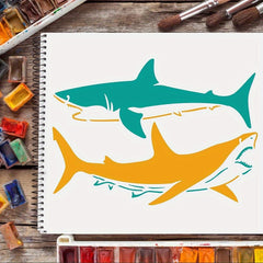 Reusable Shark Drawing Stencil Sea Animal Painting Stencils