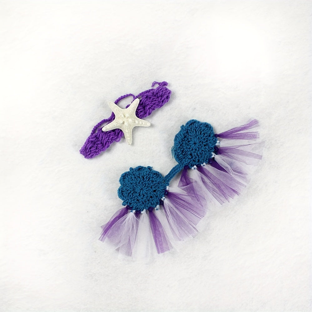 3pc Mermaid Baby Photo Costume Knitted Photography Props