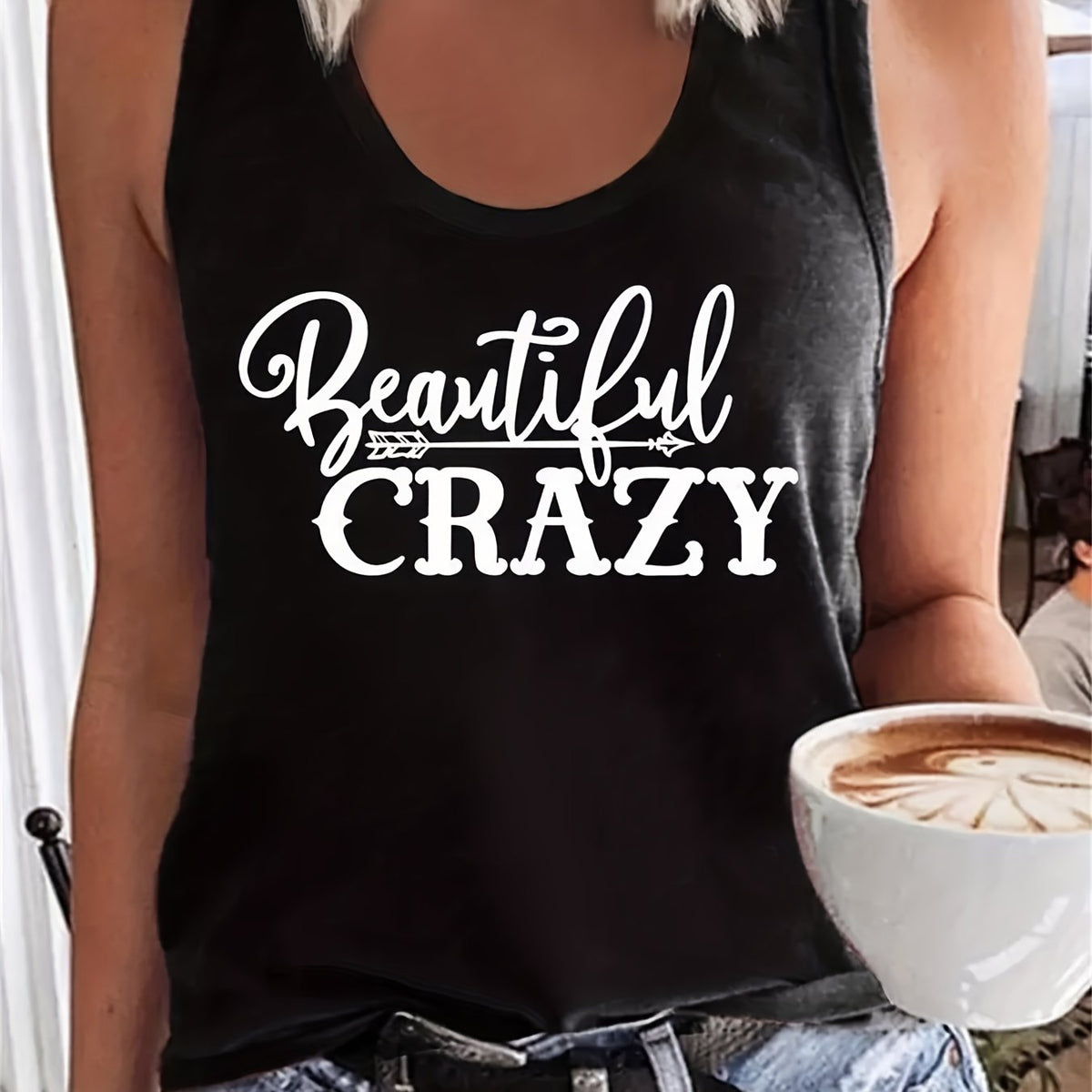 Letter Print Scoop Neck Sleeveless Tank Top