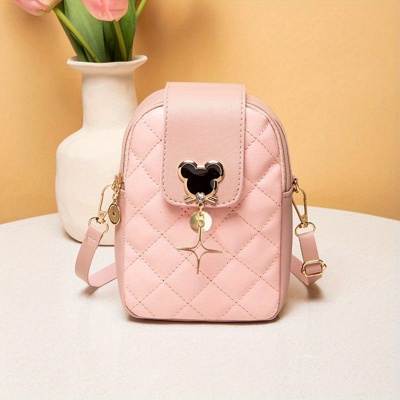 Quilted Mouse Decor Crossbody Bag PU Leather Shoulder Bag