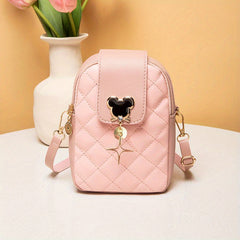 Quilted Mouse Decor Crossbody Bag PU Leather Shoulder Bag
