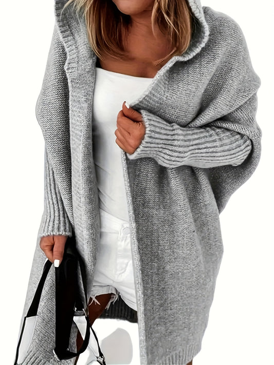  Open Front Batwing Sleeve Hooded Sweater Cardigan