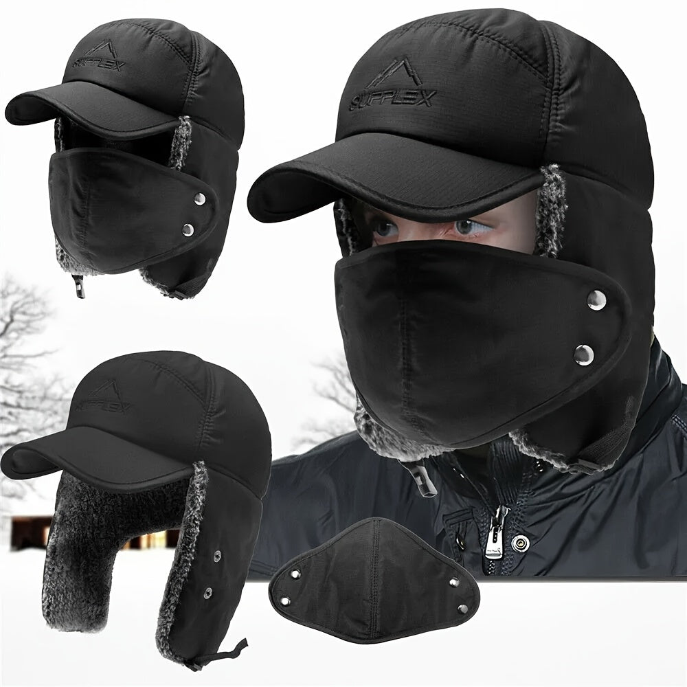 Winter Trooper Hat Waterproof Skiing Hat with Detachable Face Mask