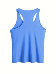  Art Letter Print Tank Top Round Neck Stretch Vest