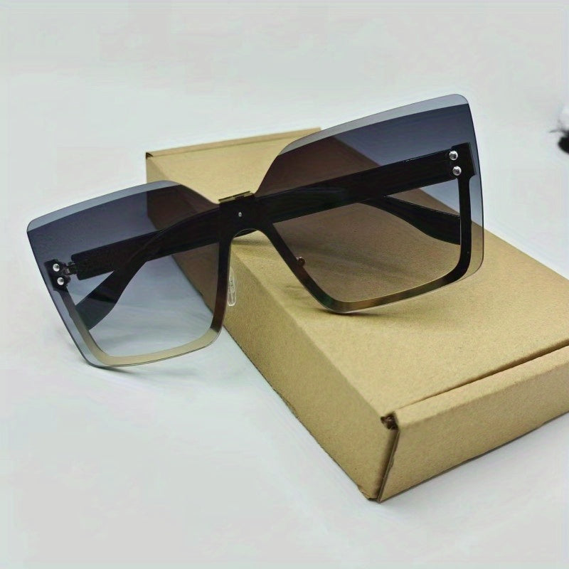 Oversized Semi Rimless Sunglasses Gradient Lens Rivet Decor Glasses UV400