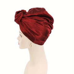 Bright Crinkle Turban Cap Solid Elastic Head Wrap Hijab Hat Ramadan Beanie Chemo