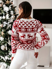  Colorblock Reindeer & Snowflake Print Sweater