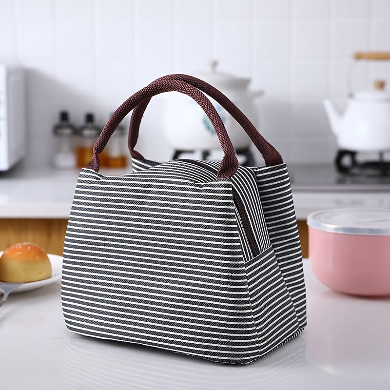 Striped Pattern Insulated Lunch Bag Leak Proof 8.66x5.9x6.69in