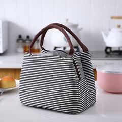 Striped Pattern Insulated Lunch Bag Leak Proof 8.66x5.9x6.69in