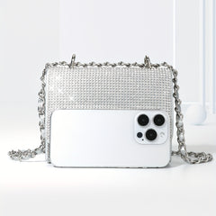 Glitter Chain Evening Bag for Party, Rhinestone Square Flap Bag