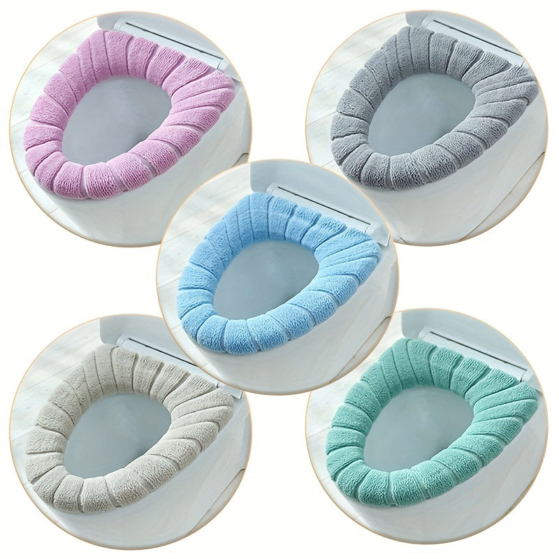 5pcs Plush Knitted Toilet Seat Cover Winter Warm Toilet Cushion