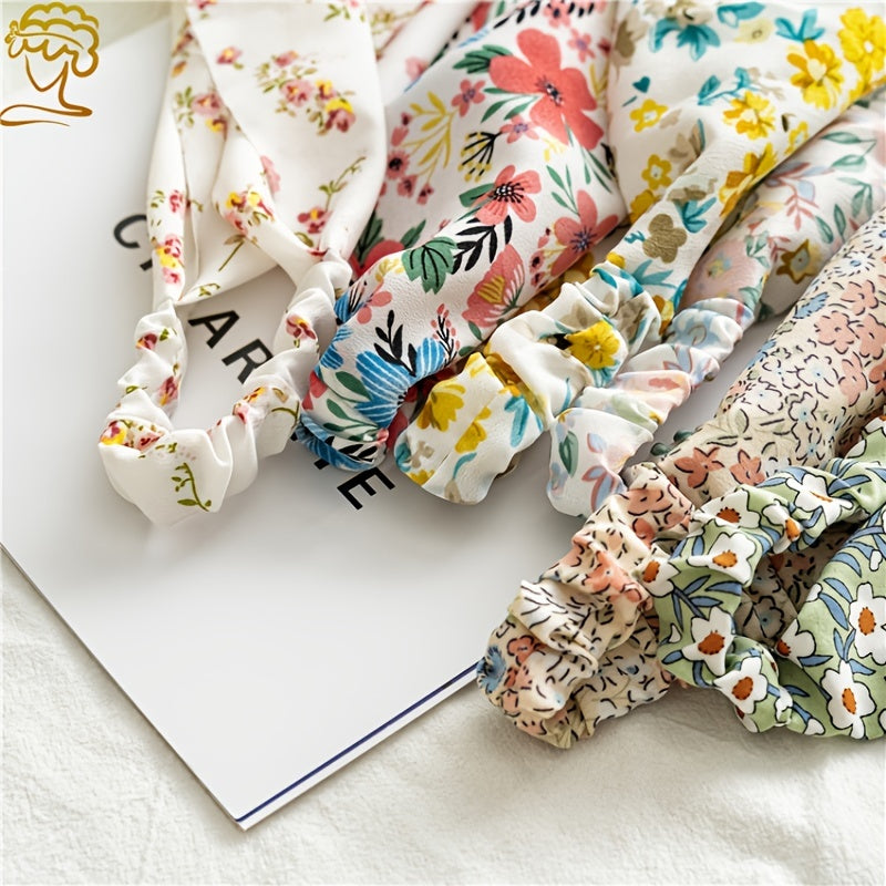 Floral Print Triangle Head Scarf Wrap Elastic Headband Girl's Hair Hairband