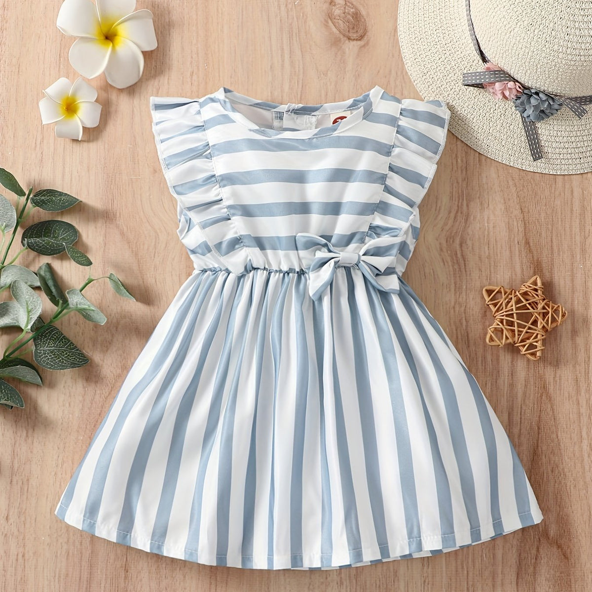 Baby Girls Striped Sleeveless Dress With Bow