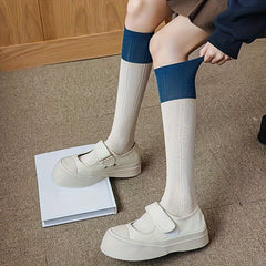 3 Pairs Striped Calf Socks Colorblock Knee High Stockings