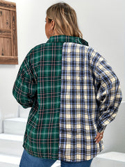  Casual Blouse Women's Plus Colorblock Plaid Print Long Sleeve