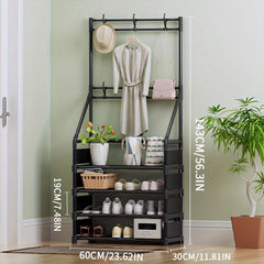Entryway Coat Rack with Shoe Storage Shelves