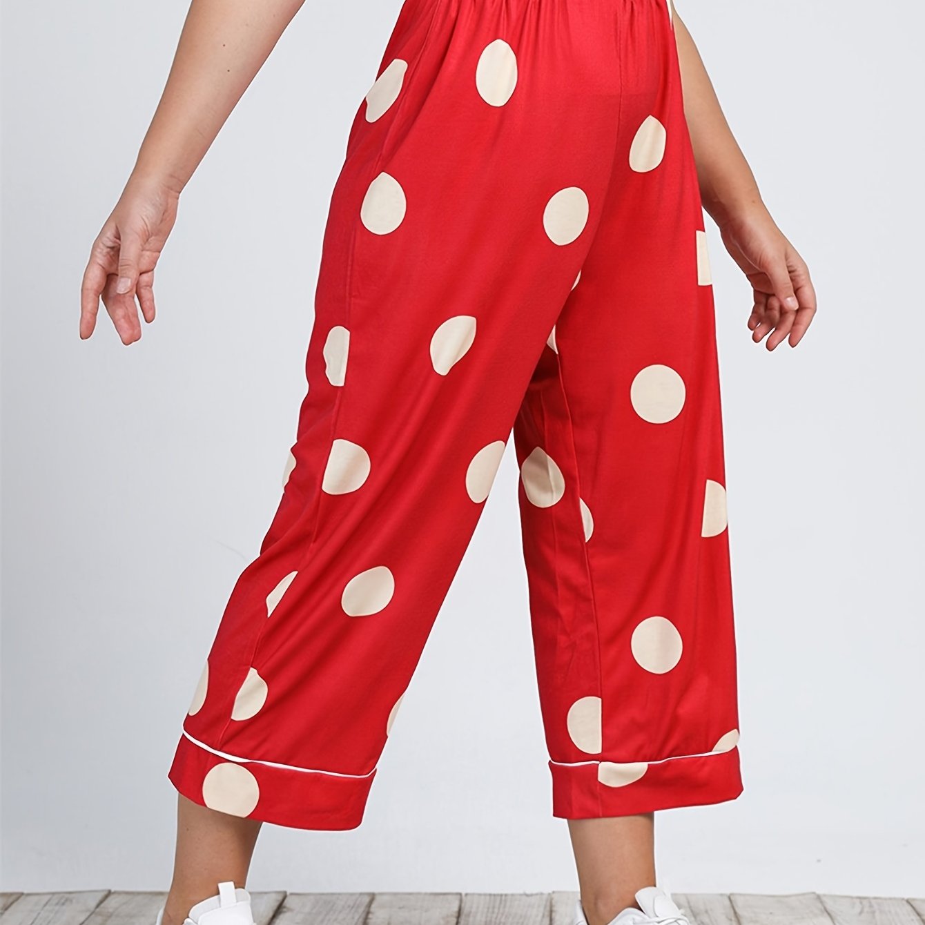 Polka Dot High Rise Cropped Pants Women's Plus Size