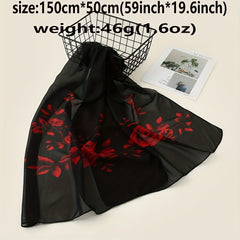 Rose Flower Print Chiffon Shawl Scarf for Beach Vacation