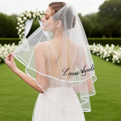 Custom Cursive Name Bridal Veil Sheer Wedding Veil with Train