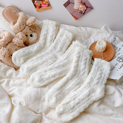 3 Pairs Solid Fuzzy Socks Comfy & Warm Home Floor Socks Women's Stockings