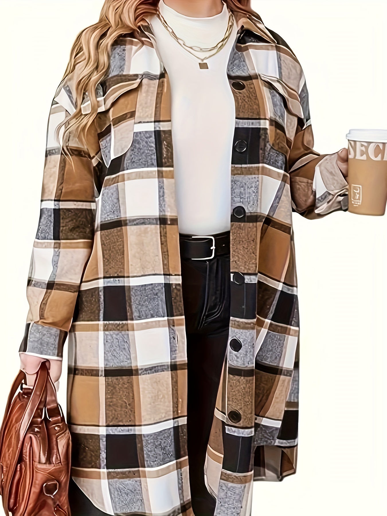  Plaid Button Up Long Sleeve Shirt Coat