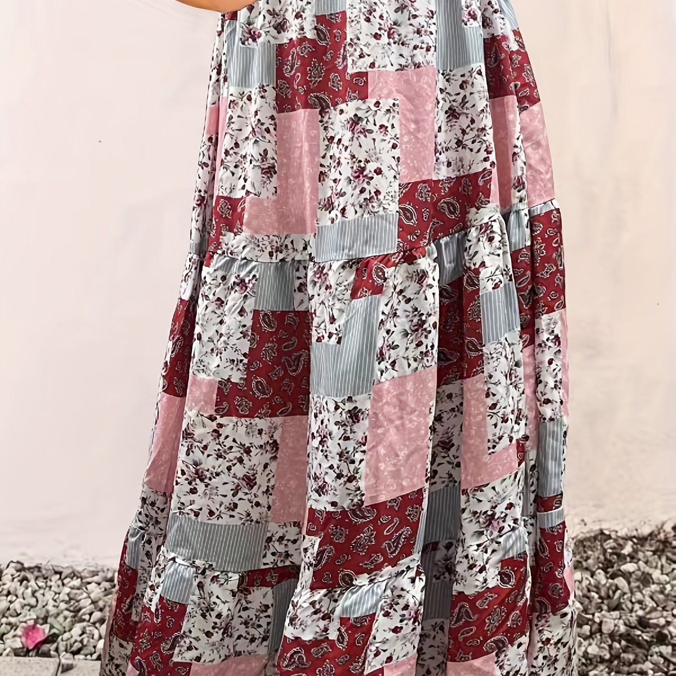  Boho Skirt Patchwork Print High Rise Maxi Skirt