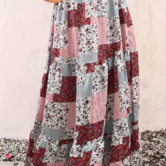  Boho Skirt Patchwork Print High Rise Maxi Skirt