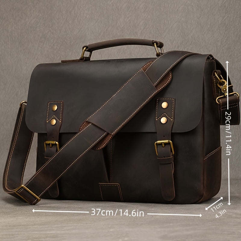Leather Laptop Briefcase Cowhide Satchel Bag Father's Gift