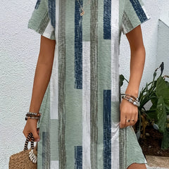  Colorblock Stripe Print Tee Dress