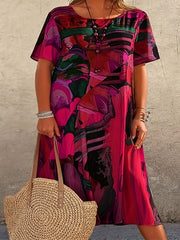  Casual Dress Women's Plus Painting Print Short Sleeve Midi Dress