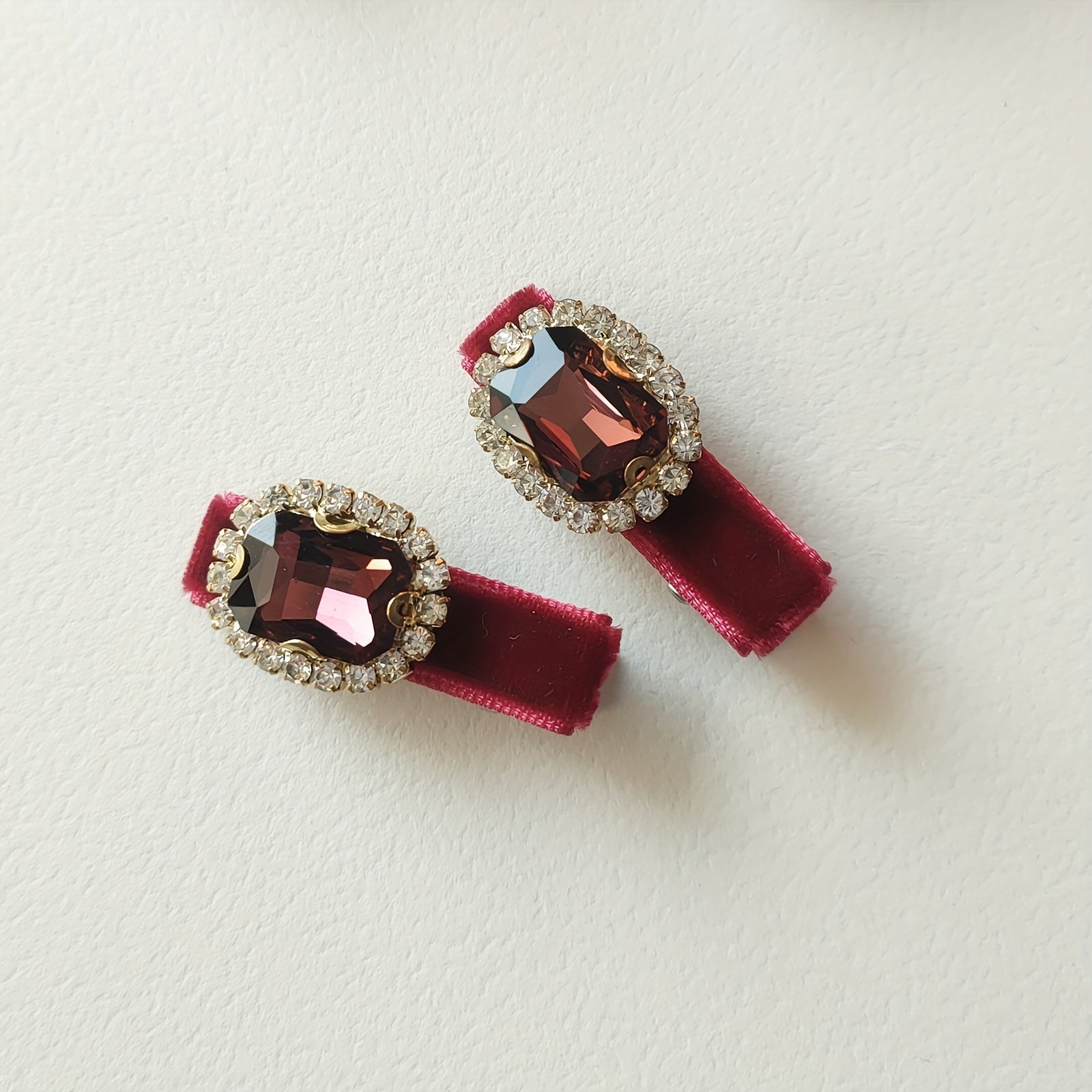 Vintage Velvet Rhinestone Hair Clips Head Jewelry Set