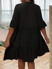  Flounce Sleeve Notched Neck Smock Dress