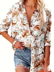 Tie Dye Long Sleeve Button Up Tunic Shirt Top